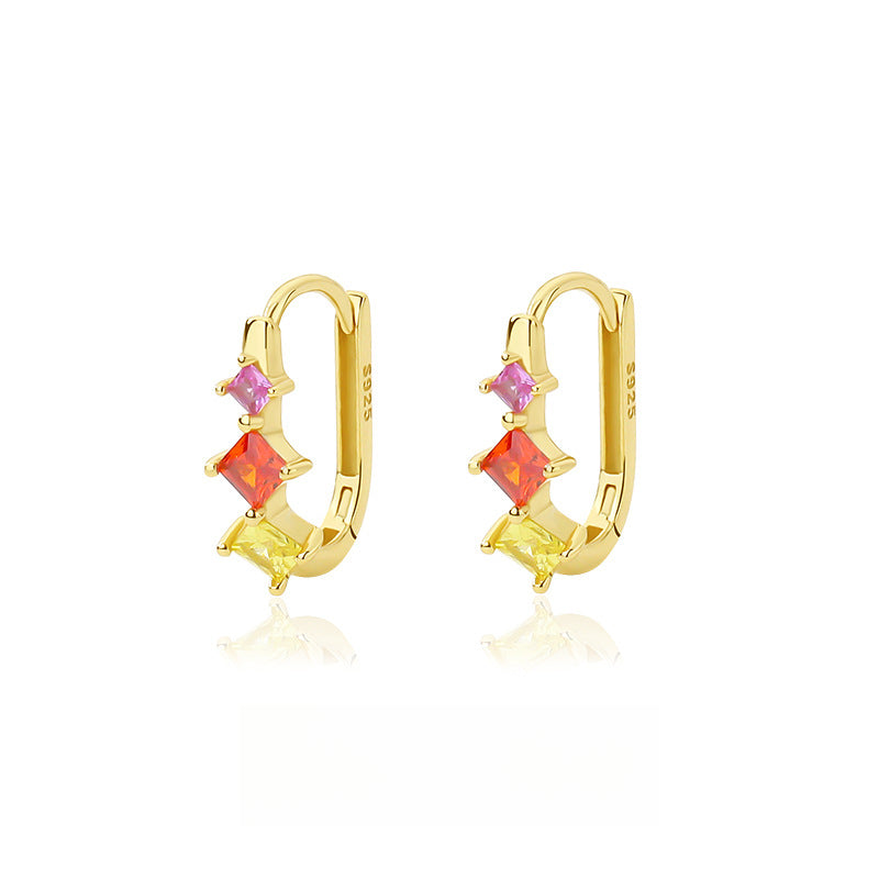 925 Sterling Silver Oval Colorful Zirconia Earring