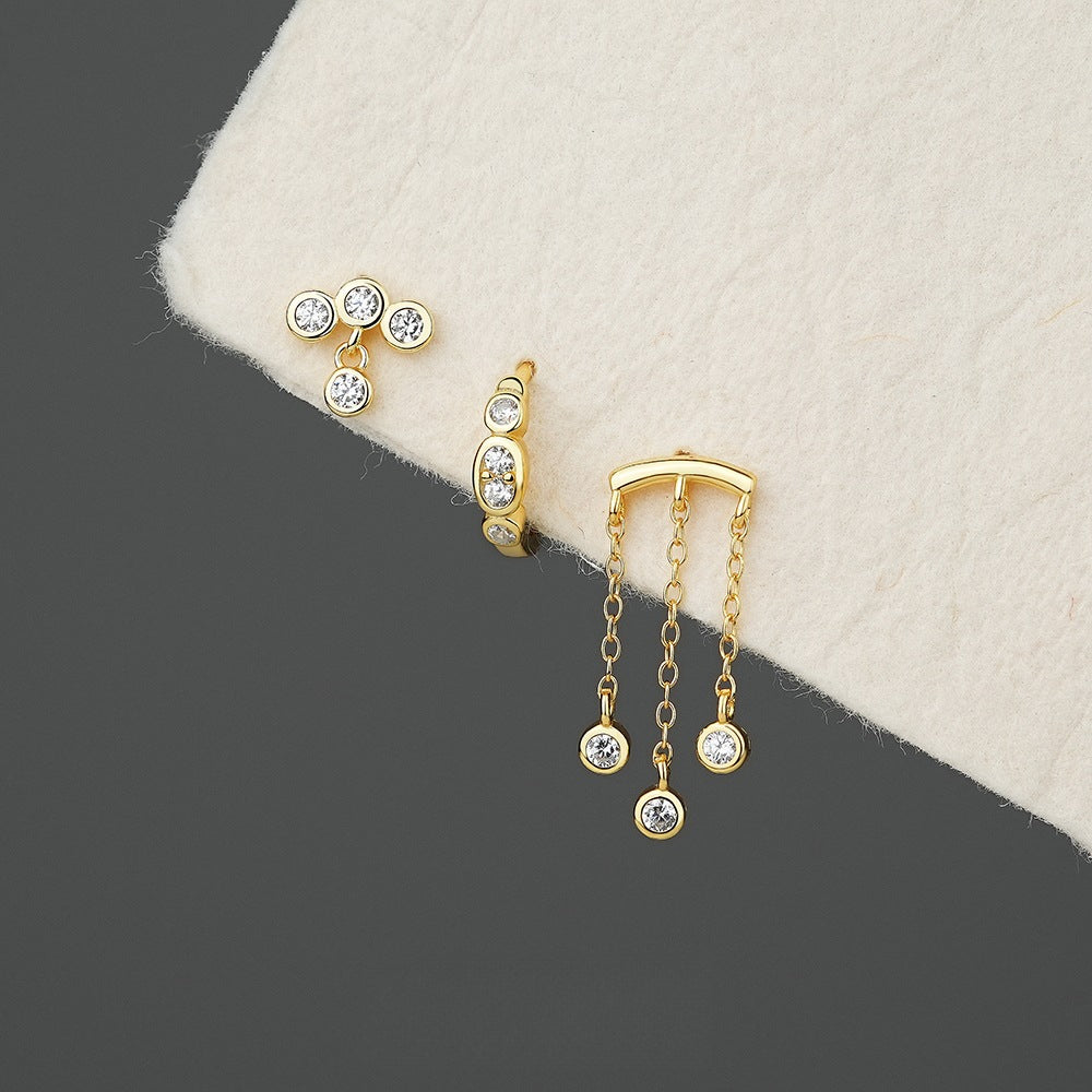 S925 Sterling Silver Round Diamond Stud Earrings For Women