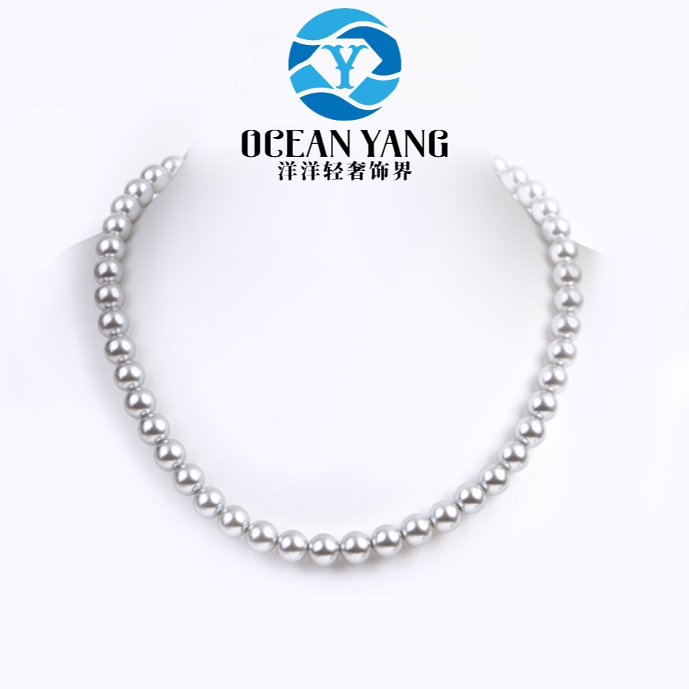 S925 Sterling Silver 12mm Full Strand High-Gray Color Necklace