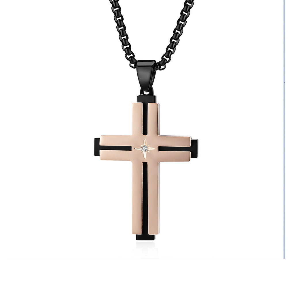 Two-Tone plated Cross Pendant Stainless Steel Necklace
