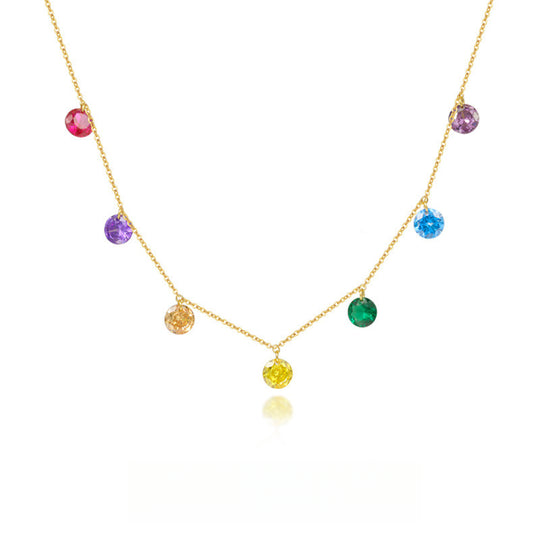 S925 Colorful Zirconia Necklace Women Sterling Silver Rainbow Necklace