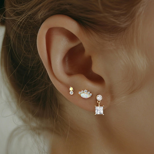 S925 Sterling Silver Star and Moon Zirconia Round Head Earrings Set for Women