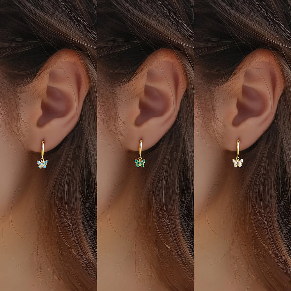 S925 Sterling Silver Butterfly Zircon Earrings