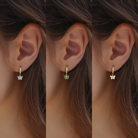 S925 Sterling Silver Butterfly Zircon Earrings