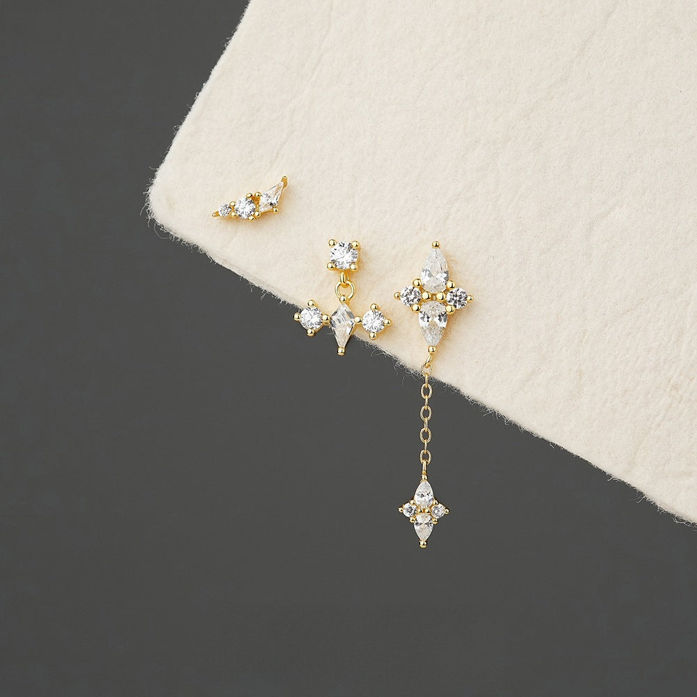 S925 Sterling Silver Geometric Diamond Design Stud Earrings for Women