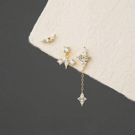 S925 Sterling Silver Geometric Diamond Design Stud Earrings for Women