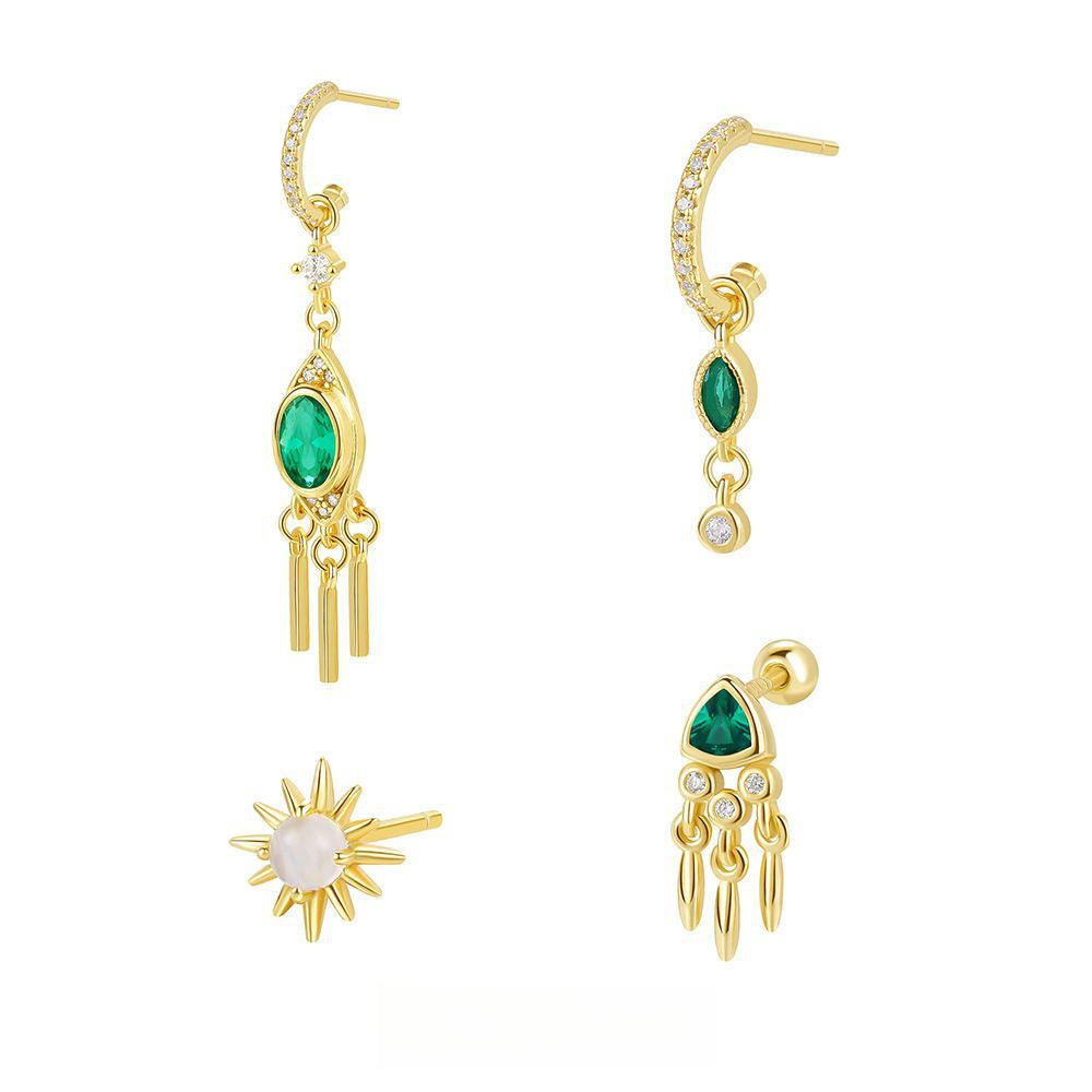 S925 Sterling Silver Vintage Triangular Set Zirconia Earrings For Women