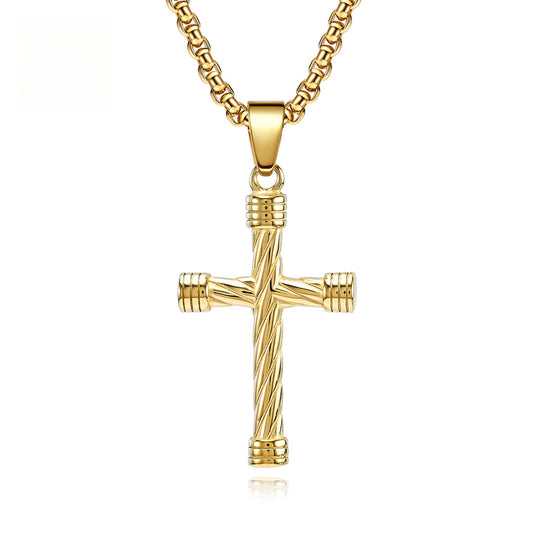 Stainless Steel Twisted Cross Pendant Necklace