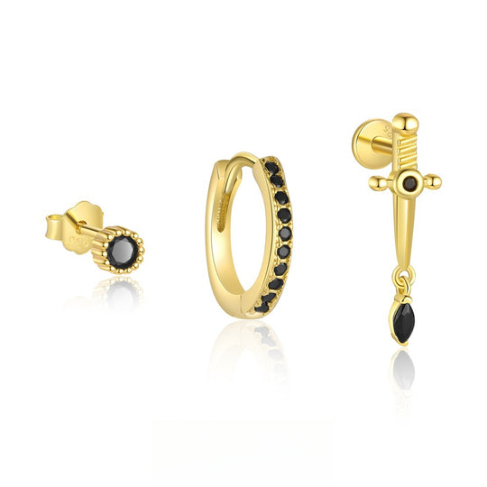 S925 Sterling Silver Round Black Zirconia Earrings for Women