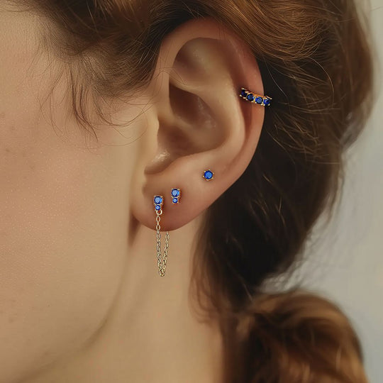S925 Sterling Silver Geometric Blue Zirconia Piercing Earrings for Women