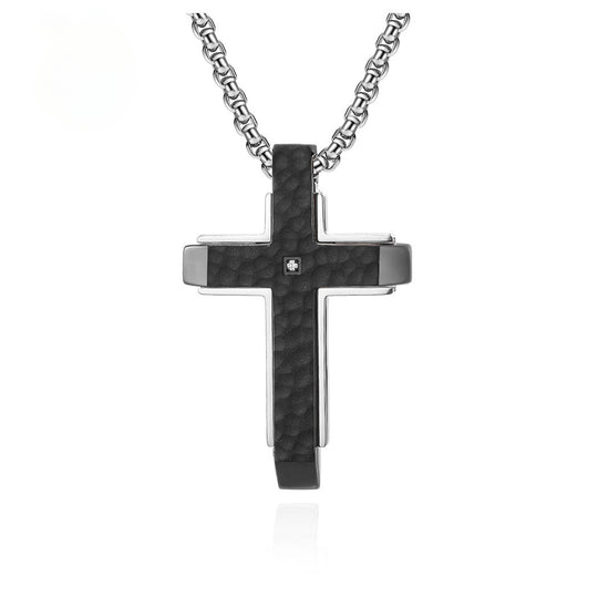 Two-Tone Stainless Steel Cross Pendant Necklace