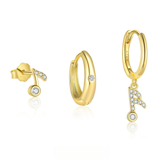 S925 Sterling Silver Musical Notes with Zirconia Geometric Earrings for Women