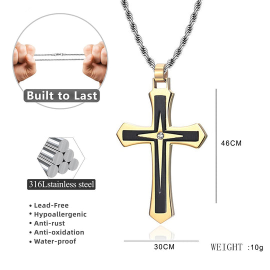 Stainless Steel Two-Tone Cross Necklace