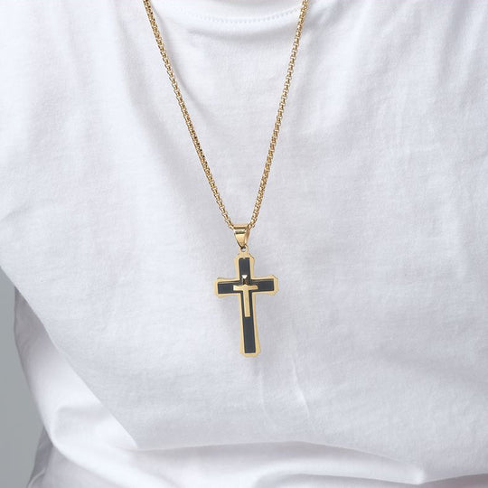 316 Stainless Steel Two-Tone Cross Necklace