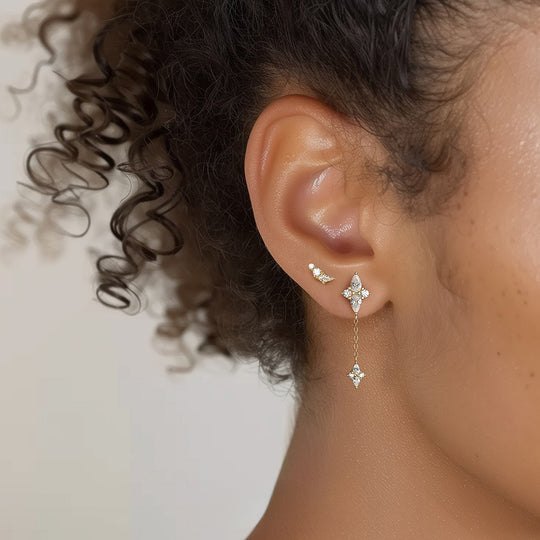 S925 Sterling Silver Geometric Diamond Design Stud Earrings for Women