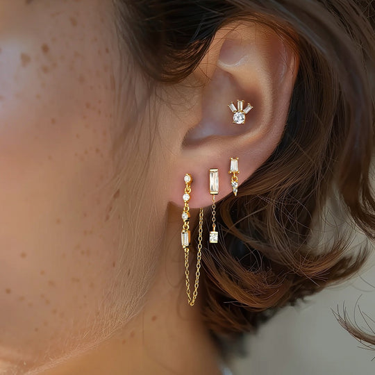 S925 Sterling Silver Geometric Zirconia Earrings for Women