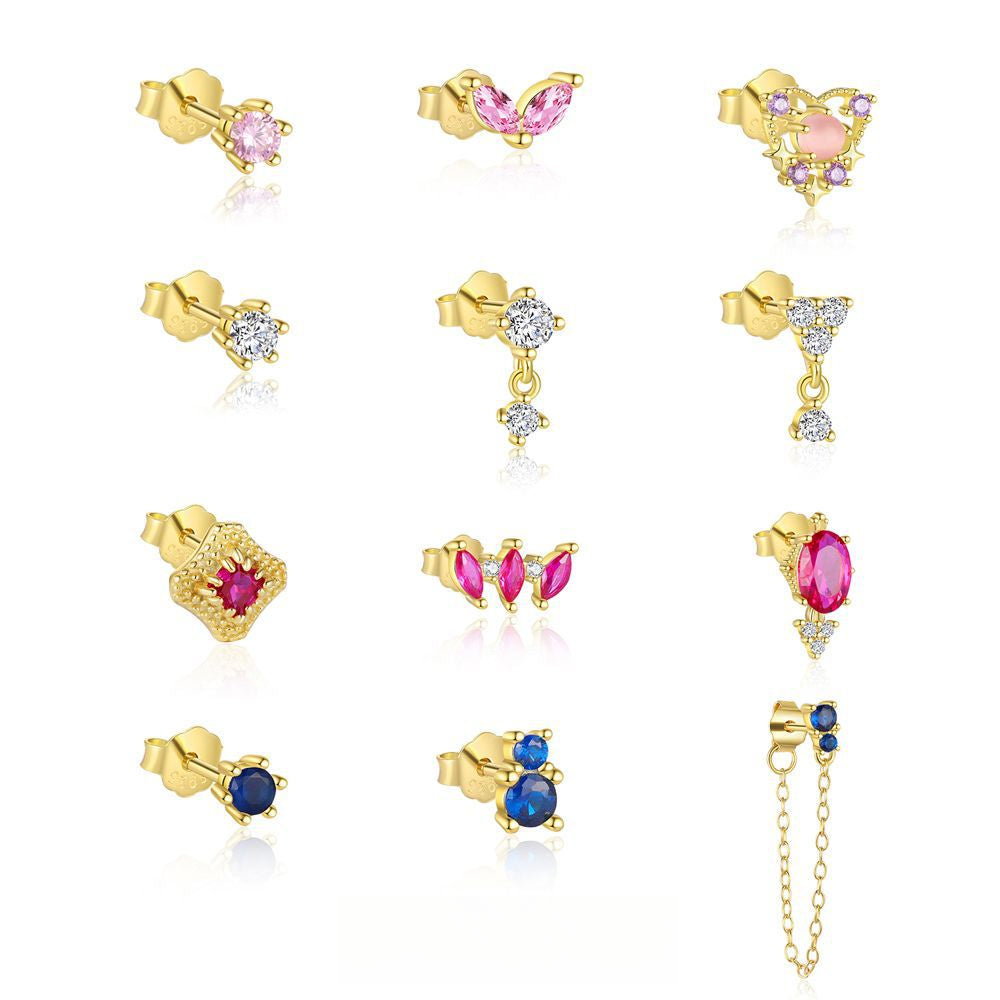 S925 Sterling Silver French Colored Zirconia Earrings for Women