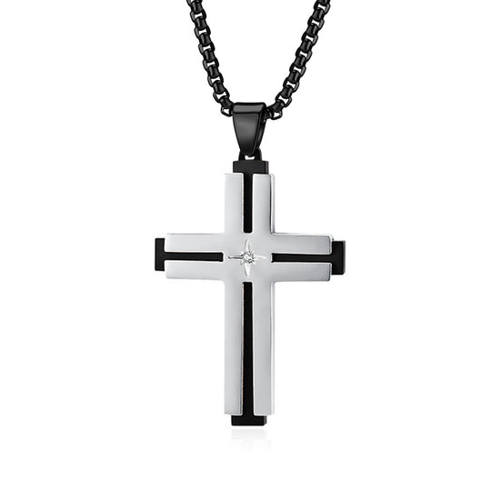 Two-Tone plated Cross Pendant Stainless Steel Necklace