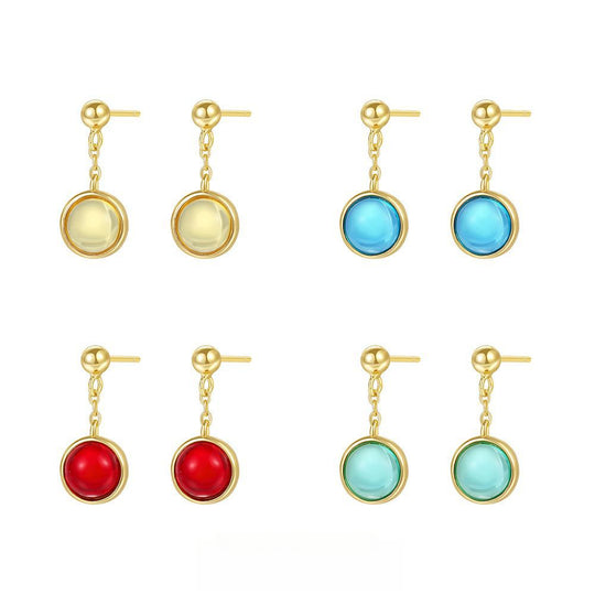 S925 Sterling Silver Colored Zirconia Round Earrings for Women