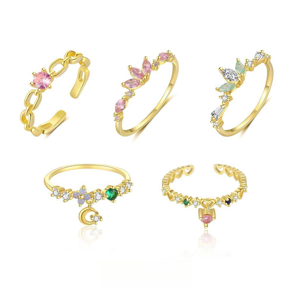 S925 Sterling Silver Colorful Diamond Flower Ring for Women