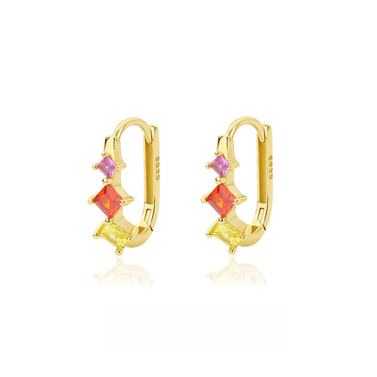 925 Sterling Silver Oval Colorful Zirconia Earring