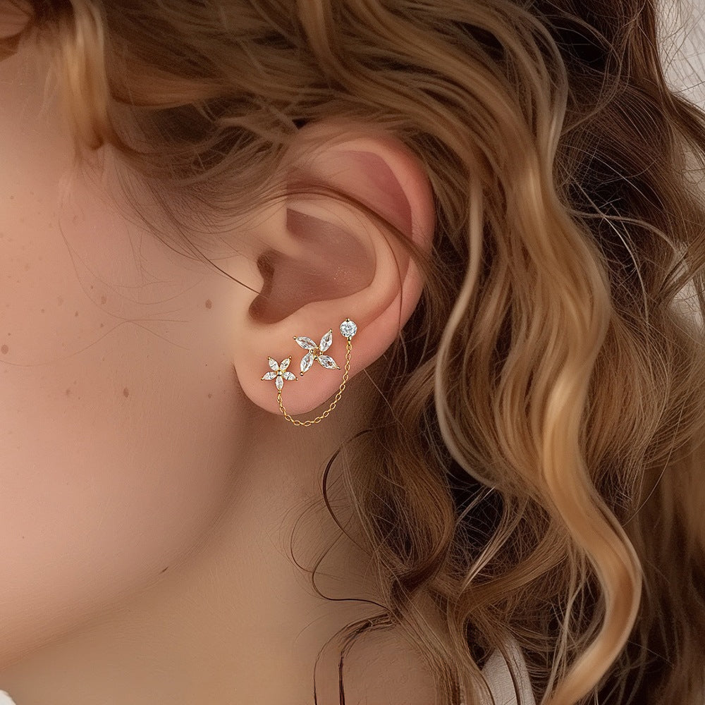 S925 Sterling Silver Windmill Zirconia Piercing Earrings for Women