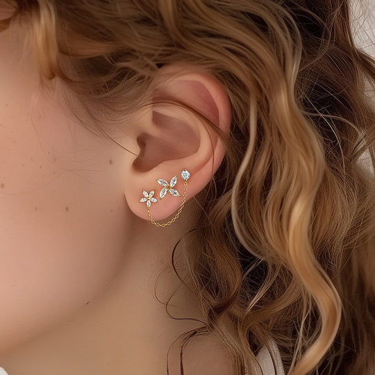 S925 Sterling Silver Windmill Zirconia Piercing Earrings for Women