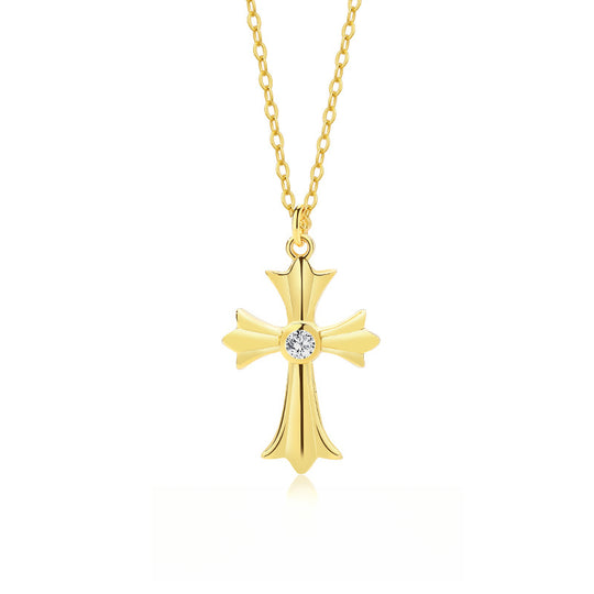 S925 Sterling Silver Punk Cross Zirconia Necklace