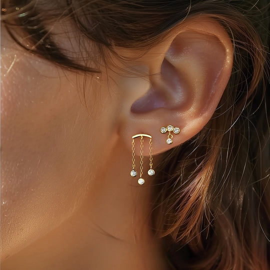 S925 Sterling Silver Round Diamond Stud Earrings For Women