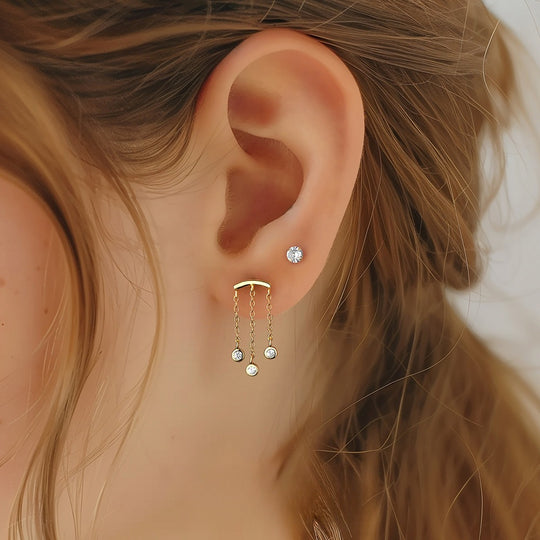 S925 Sterling Silver Geometric White Zirconia Earrings for Women