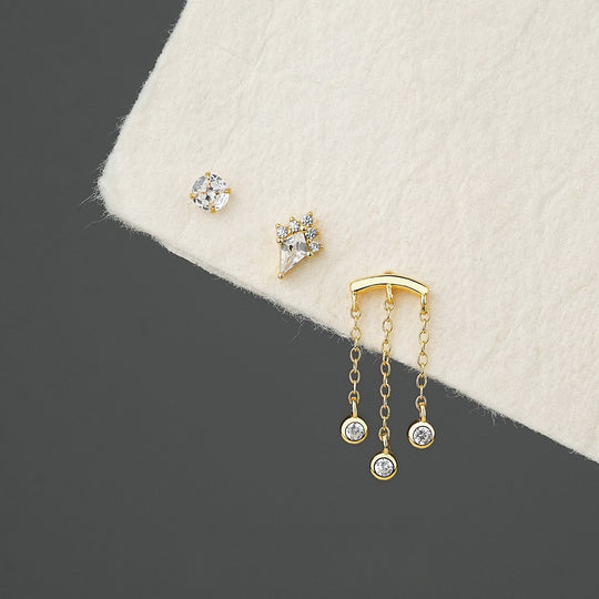 S925 Sterling Silver Geometric White Zirconia Earrings for Women