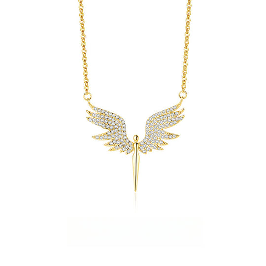 S925 Sterling Silver Light Luxury Zirconia Angel Wing Necklace