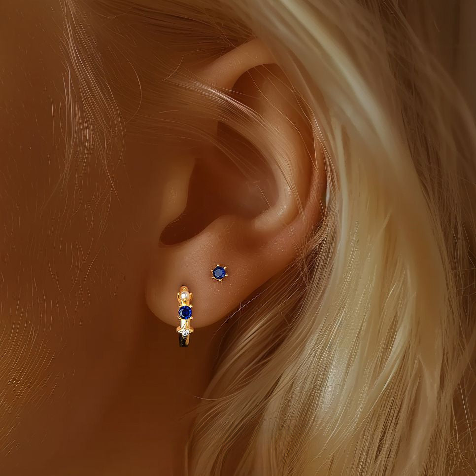 S925 Sterling Silver with Blue Zirconia Geometric Stud Earrings