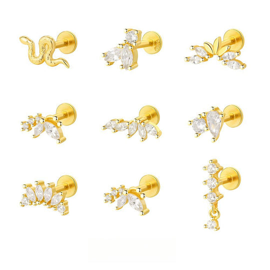 S925 Sterling Silver Geometric Zirconia Stud Earrings