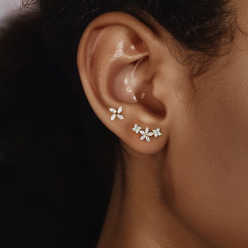 S925 Sterling Silver Windmill Zirconia Piercing Earrings for Women