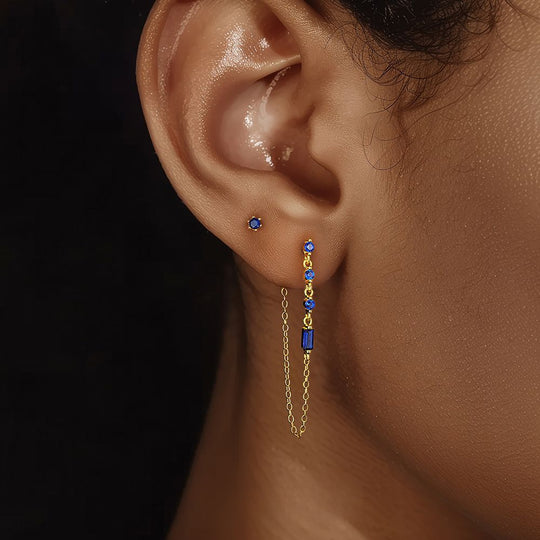 S925 Sterling Silver with Blue Zirconia Geometric Stud Earrings
