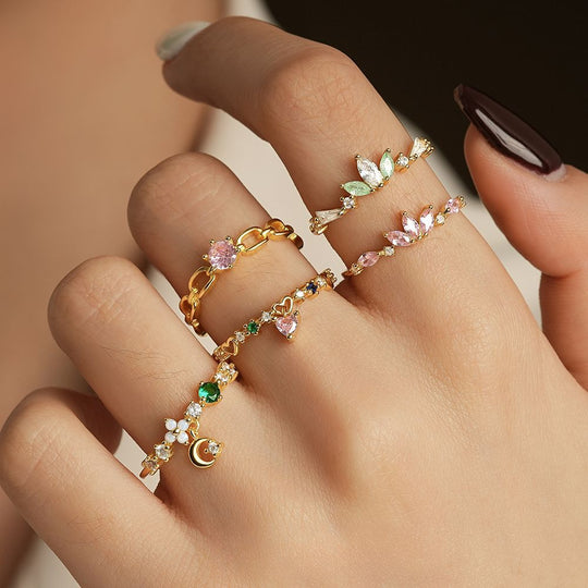 S925 Sterling Silver Colorful Diamond Flower Ring for Women