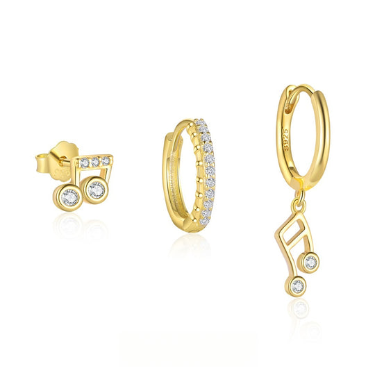 S925 Sterling Silver Musical Note Zirconia Earrings for Women
