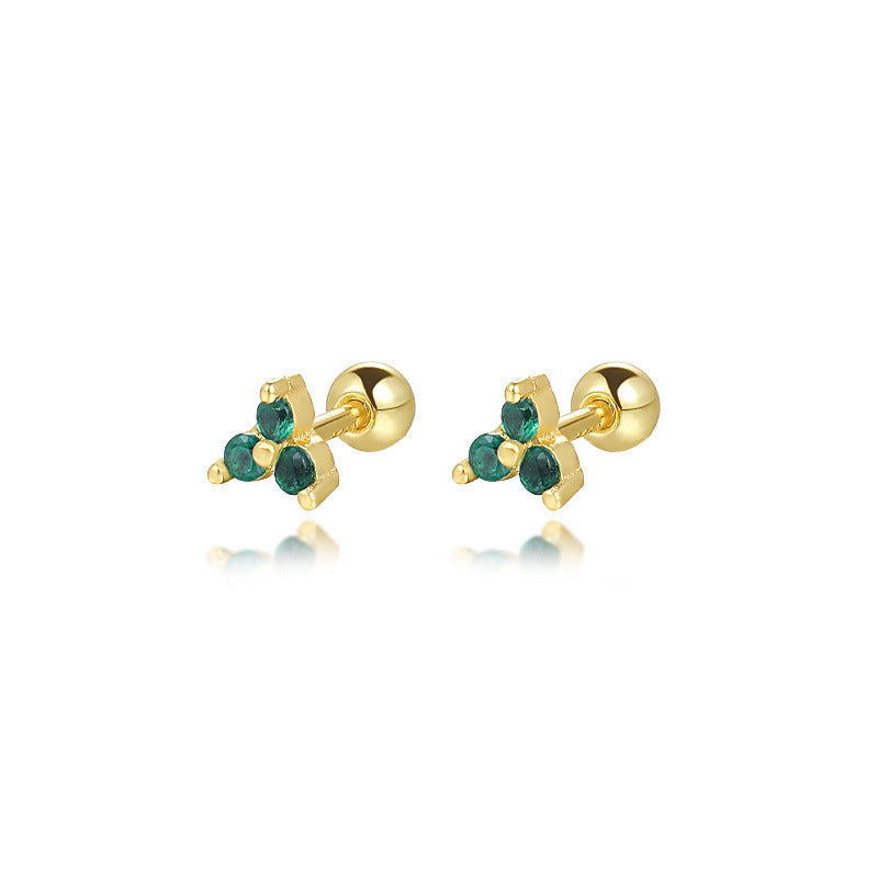 S925 Sterling Silver Triangle Colored Zirconia Stud Earrings
