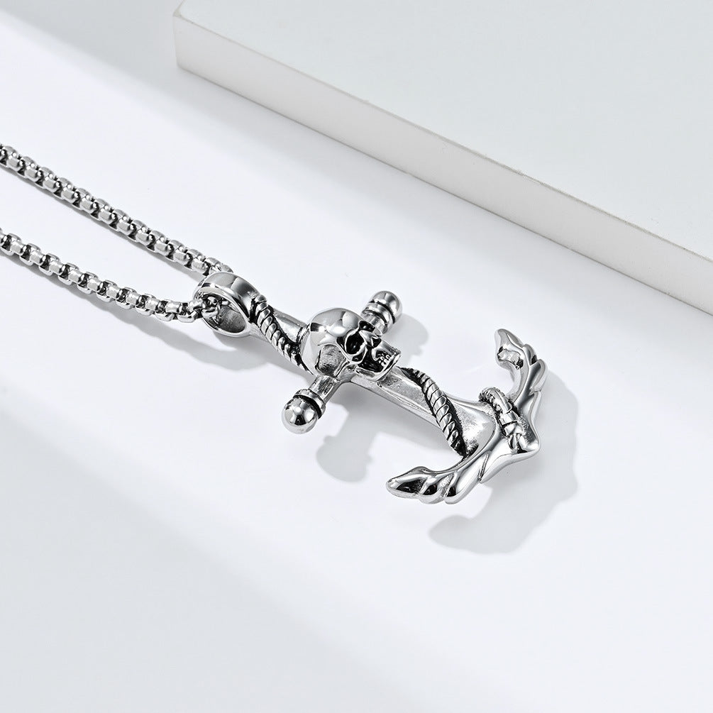 Skull and Anchor Stainless Steel Necklace Stainless Steel Gothic Jewelry