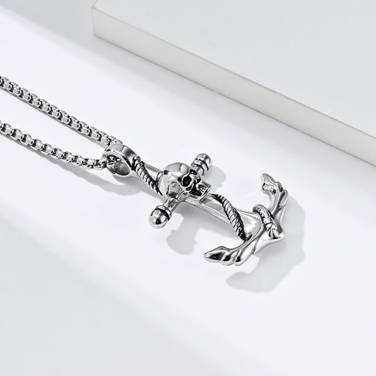 Skull and Anchor Stainless Steel Necklace Stainless Steel Gothic Jewelry