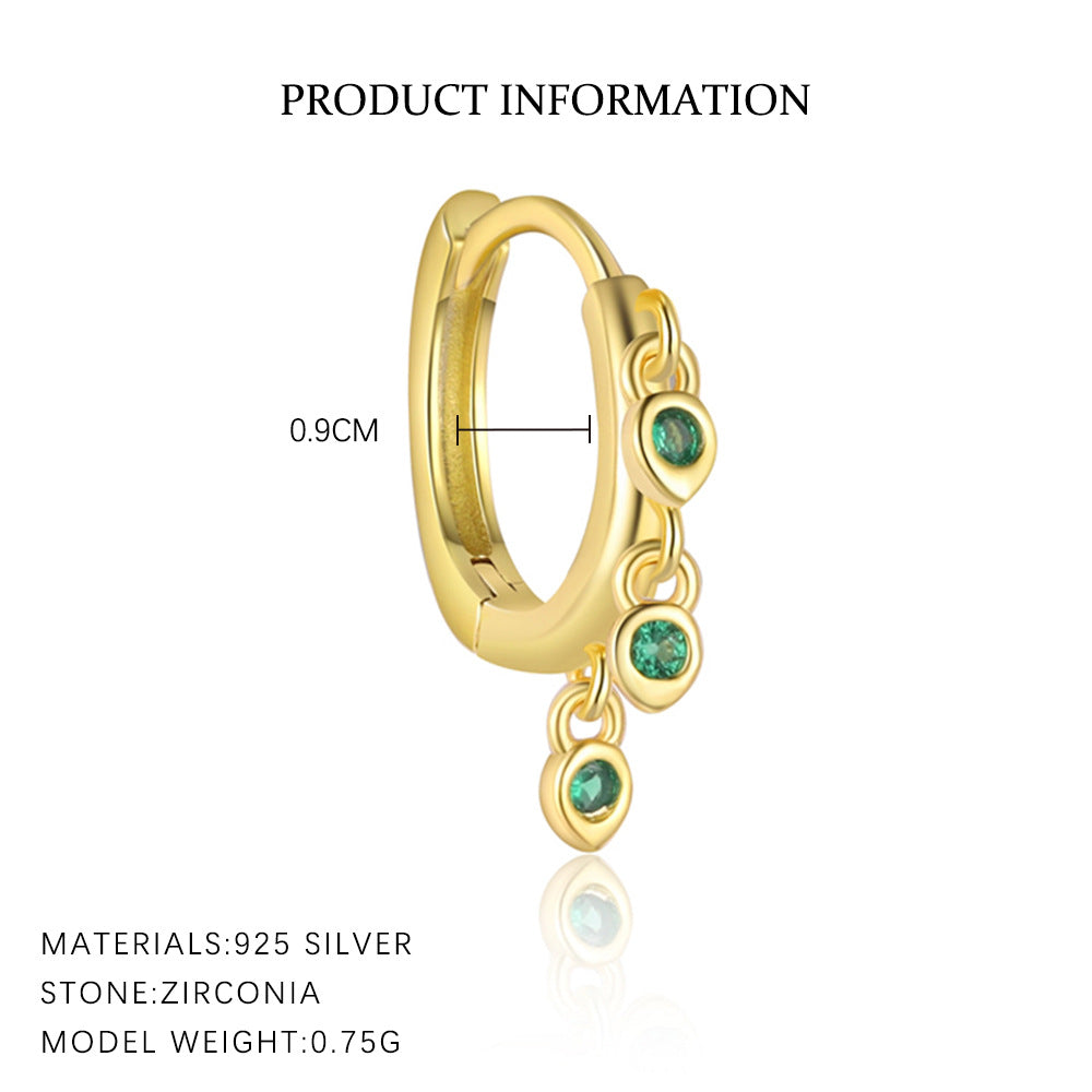 S925 Sterling Silver Green Zirconia Fashion Earrings for Women
