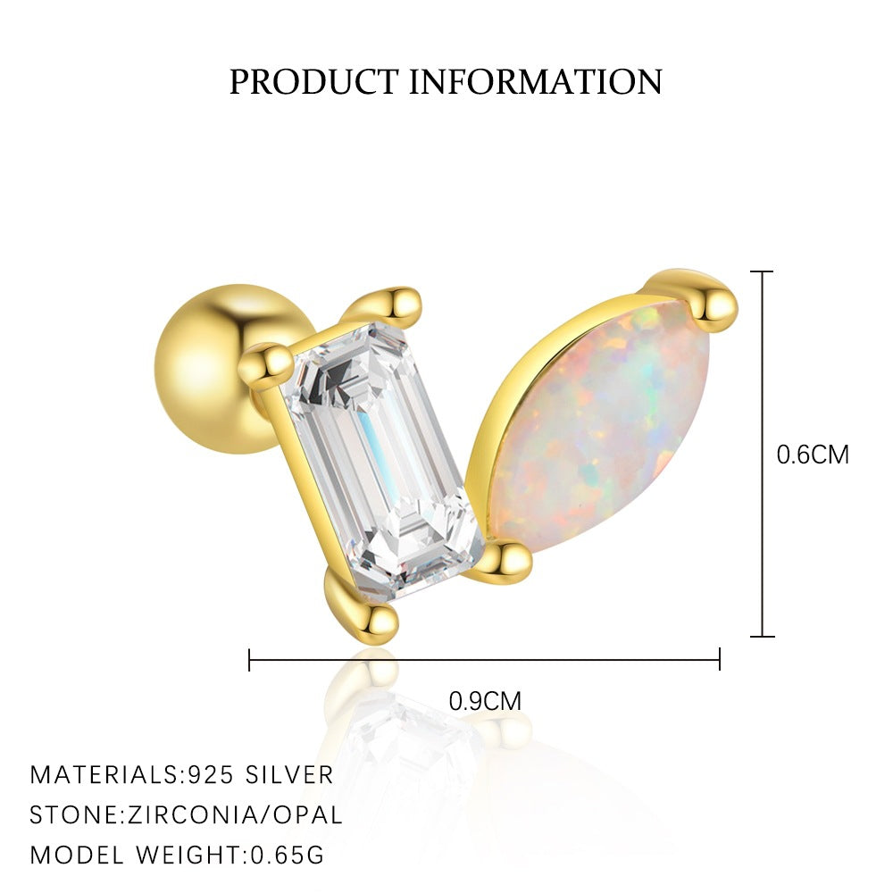 S925 Sterling Silver Star and Moon Zirconia Round Head Earrings Set for Women