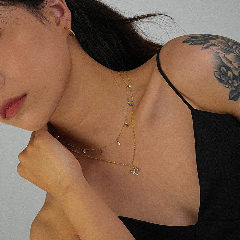S925 Sterling Silver Rainbow Zirconia Zodiac Necklace