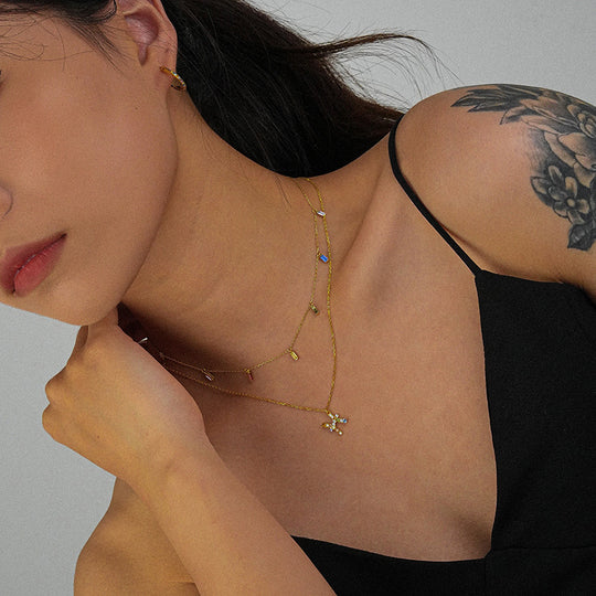 S925 Sterling Silver Rainbow Zirconia Zodiac Necklace
