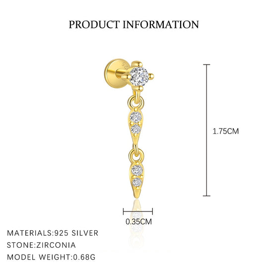 S925 Sterling Silver Tassel Zirconia Flat Earrings for Women