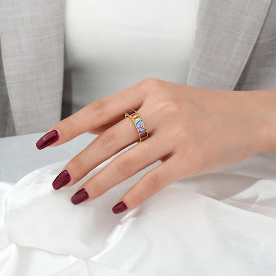 925 Sterling Silver Light Luxury Colorful Zirconia Ring for Women