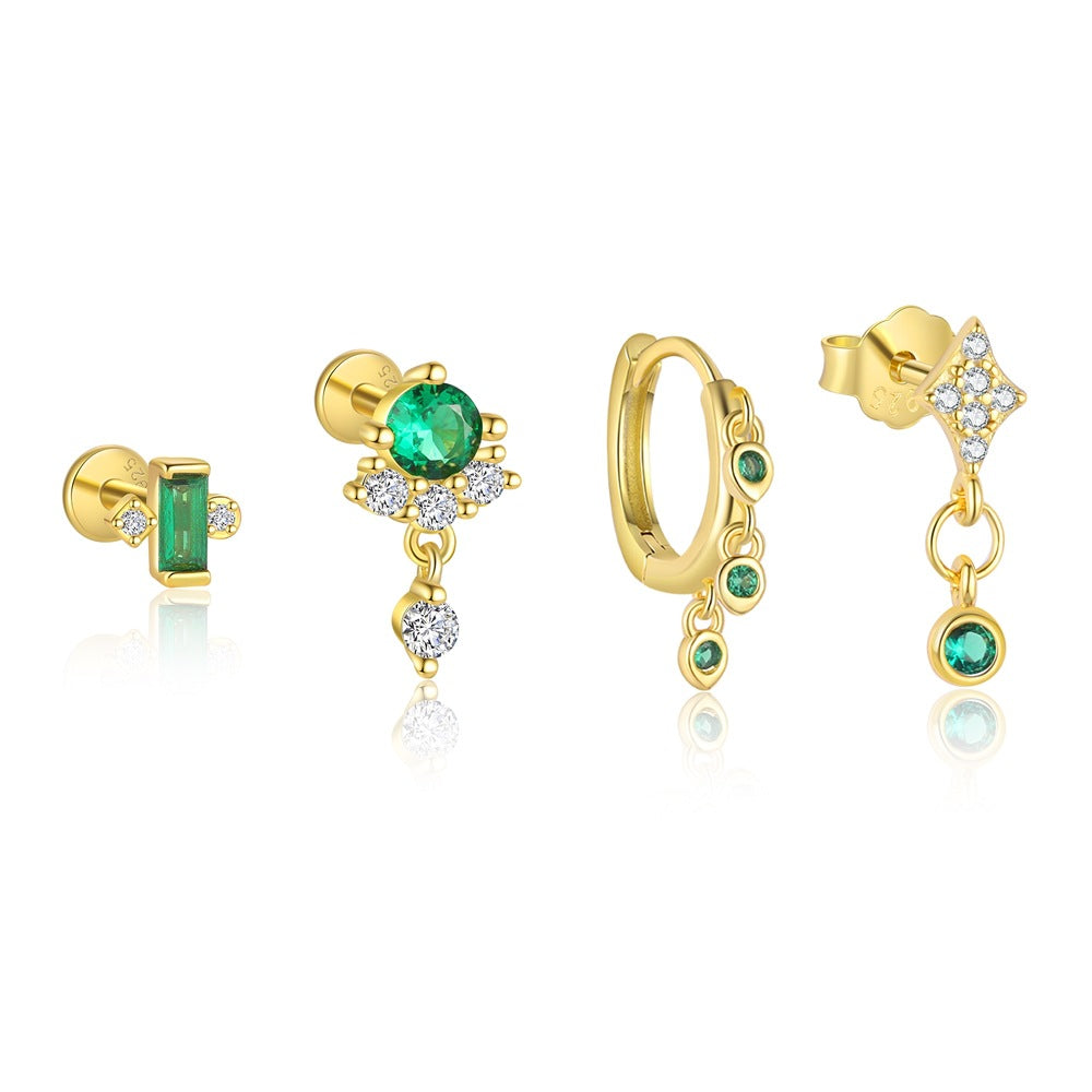 S925 Sterling Silver Green Zirconia Fashion Earrings for Women