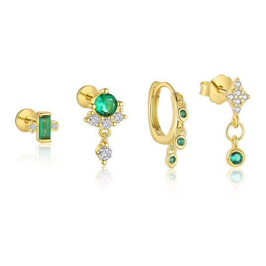 S925 Sterling Silver Green Zirconia Fashion Earrings for Women