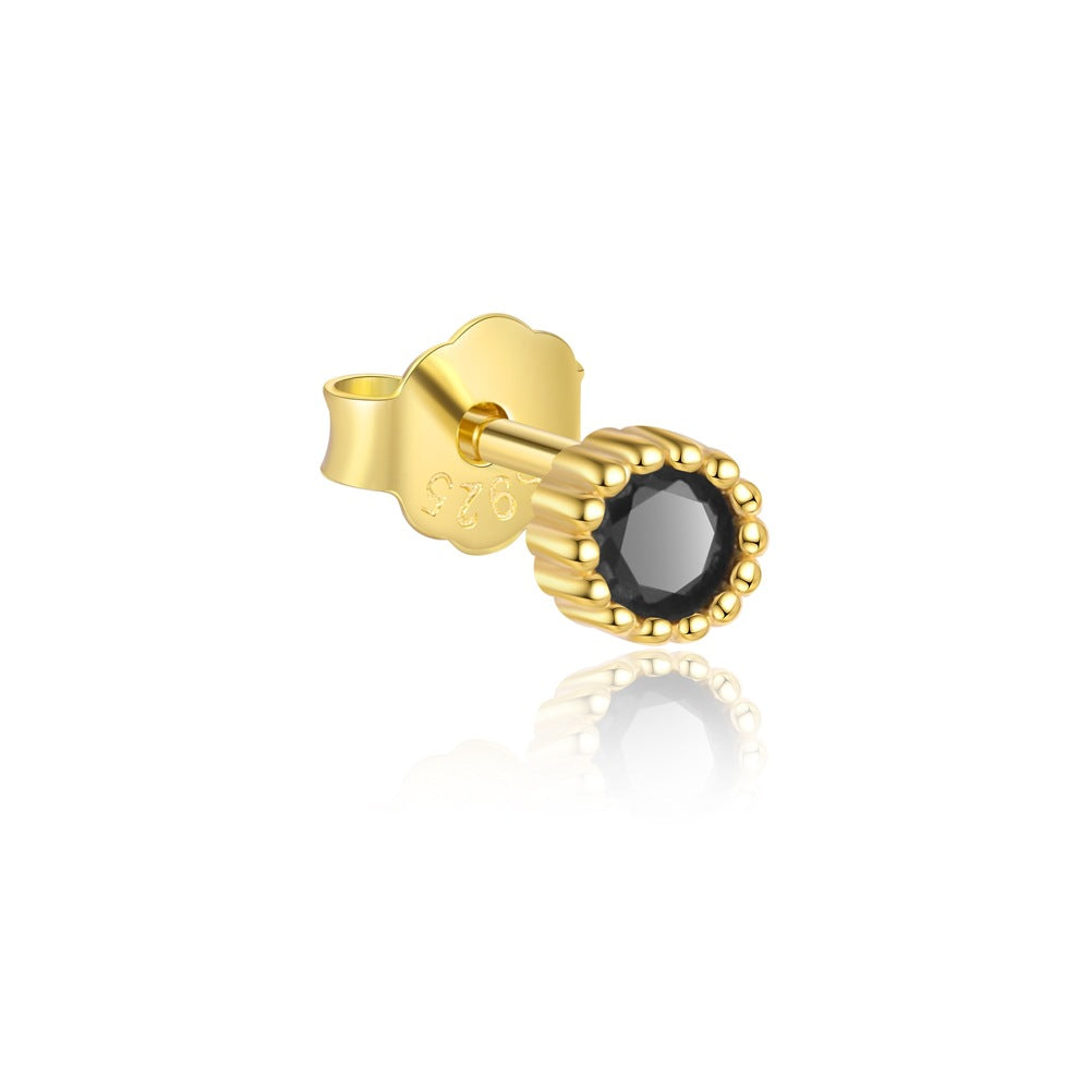 S925 Sterling Silver Round Black Zirconia Earrings for Women